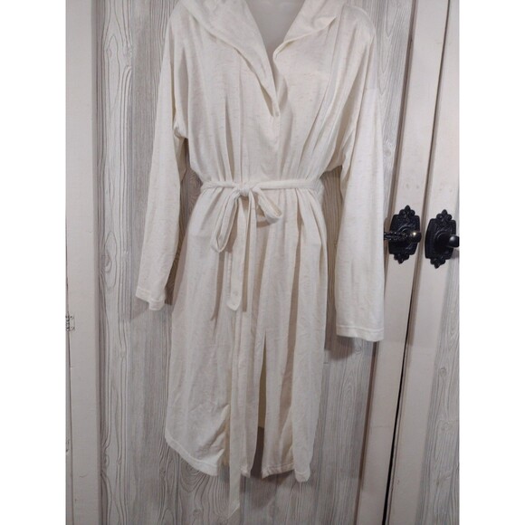 Simple Pleasures Robe Soft Comfory 1x/2x Knee Legth Robe Cream Tan Hooded - Picture 4 of 14